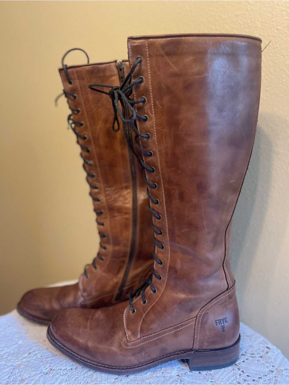 Frye Tall Lace-Up to the knee, Leather Boots - Picture 5 of 7